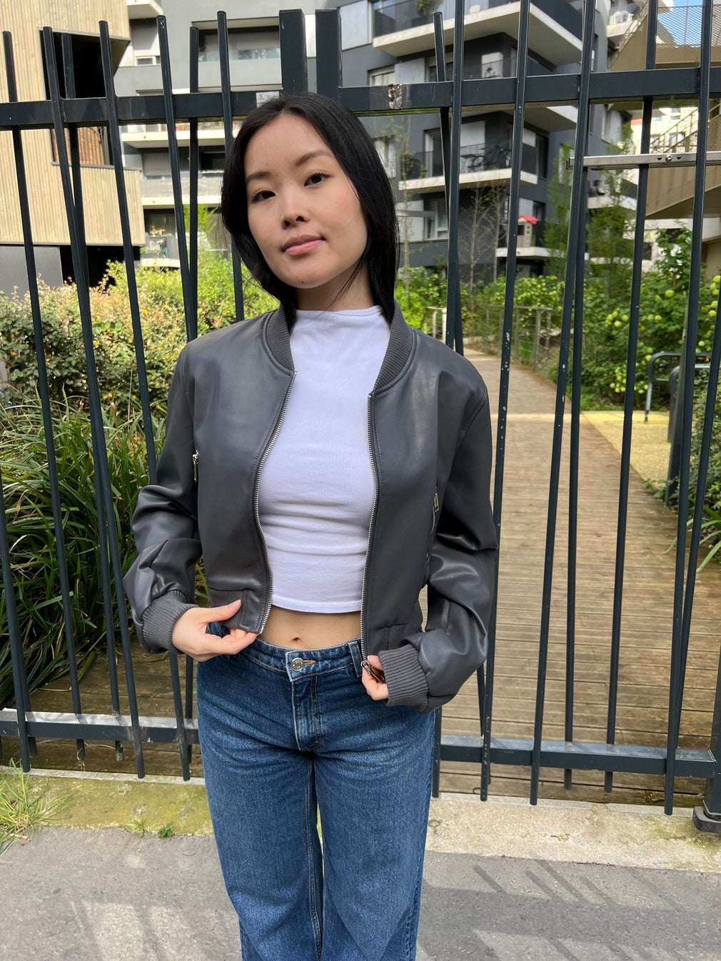 Faux Leather Short Bomber Jacket
