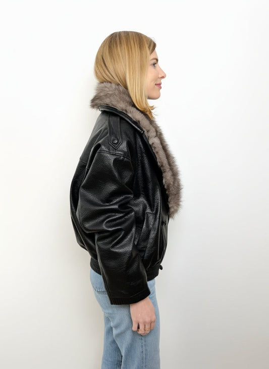 Faux Leather Jacket with Faux Fur Collar