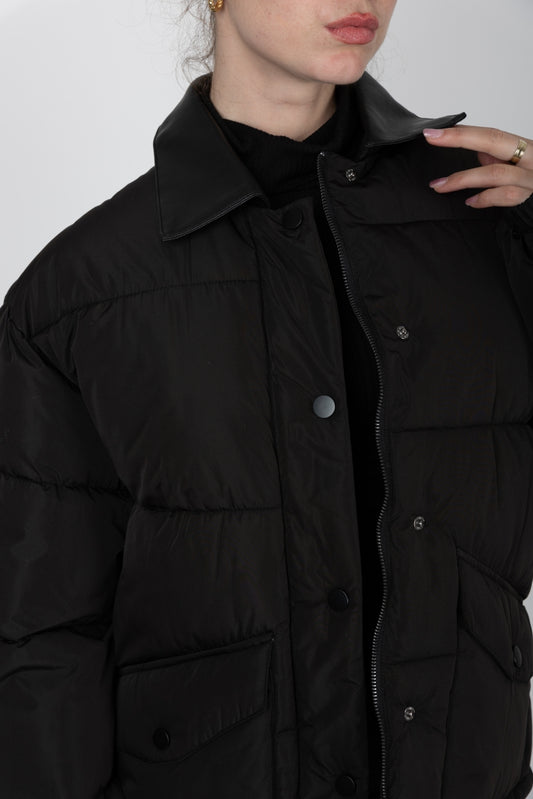 Puffer Jacket with Contrast Collar
