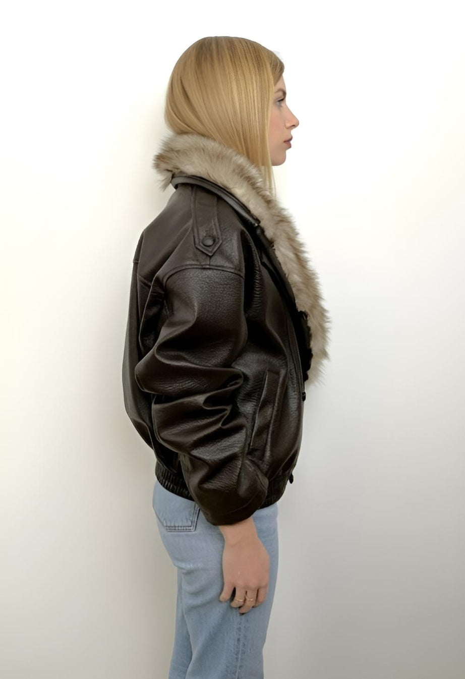 Faux Leather Jacket with Faux Fur Collar