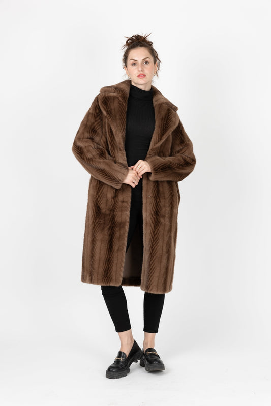 Long Striped Faux Fur Coat