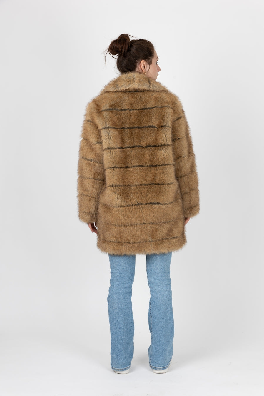 Faux Fur Coat with Stripe Effect