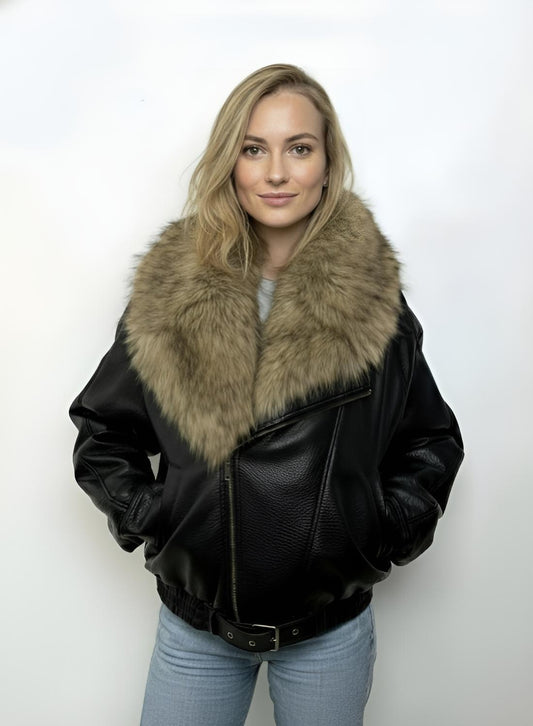 Faux Leather Jacket with Faux Fur
