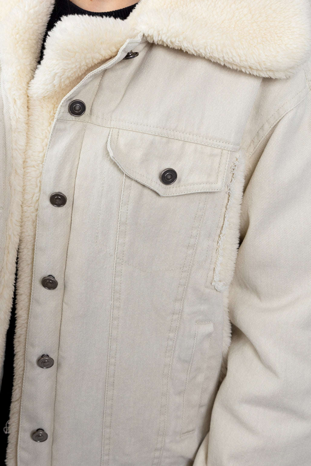 Oversized Denim Jacket with Shearling Details