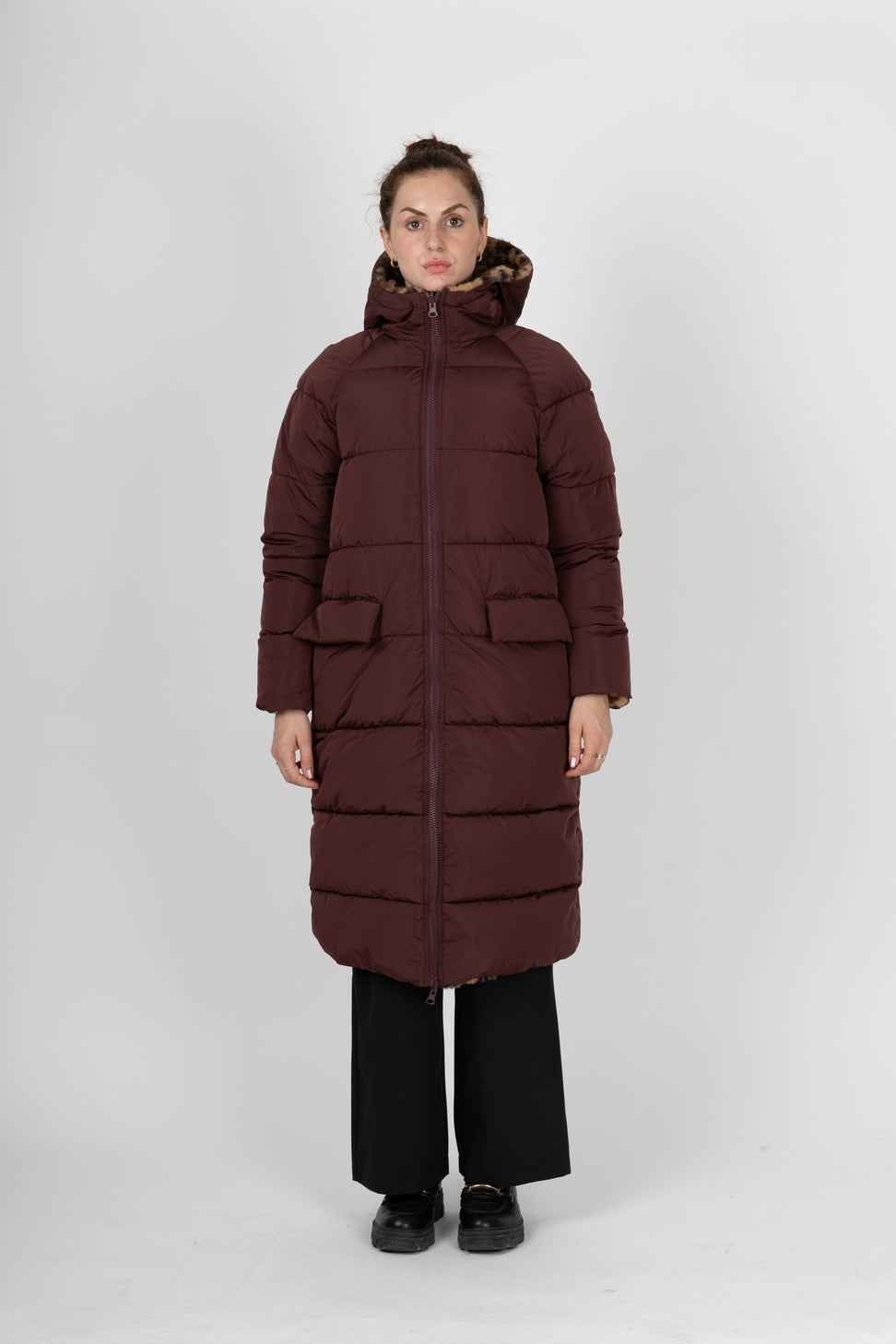 Reversible Long Leopard Puffer Jacket