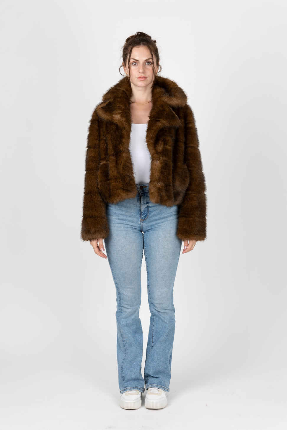 Short Coat in Faux Fur Striped Effect