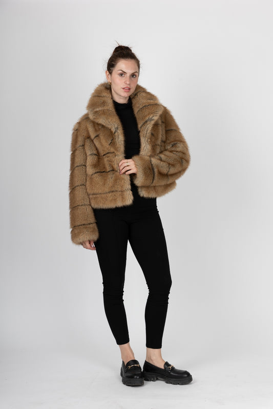 Short Coat in Faux Fur Striped Effect
