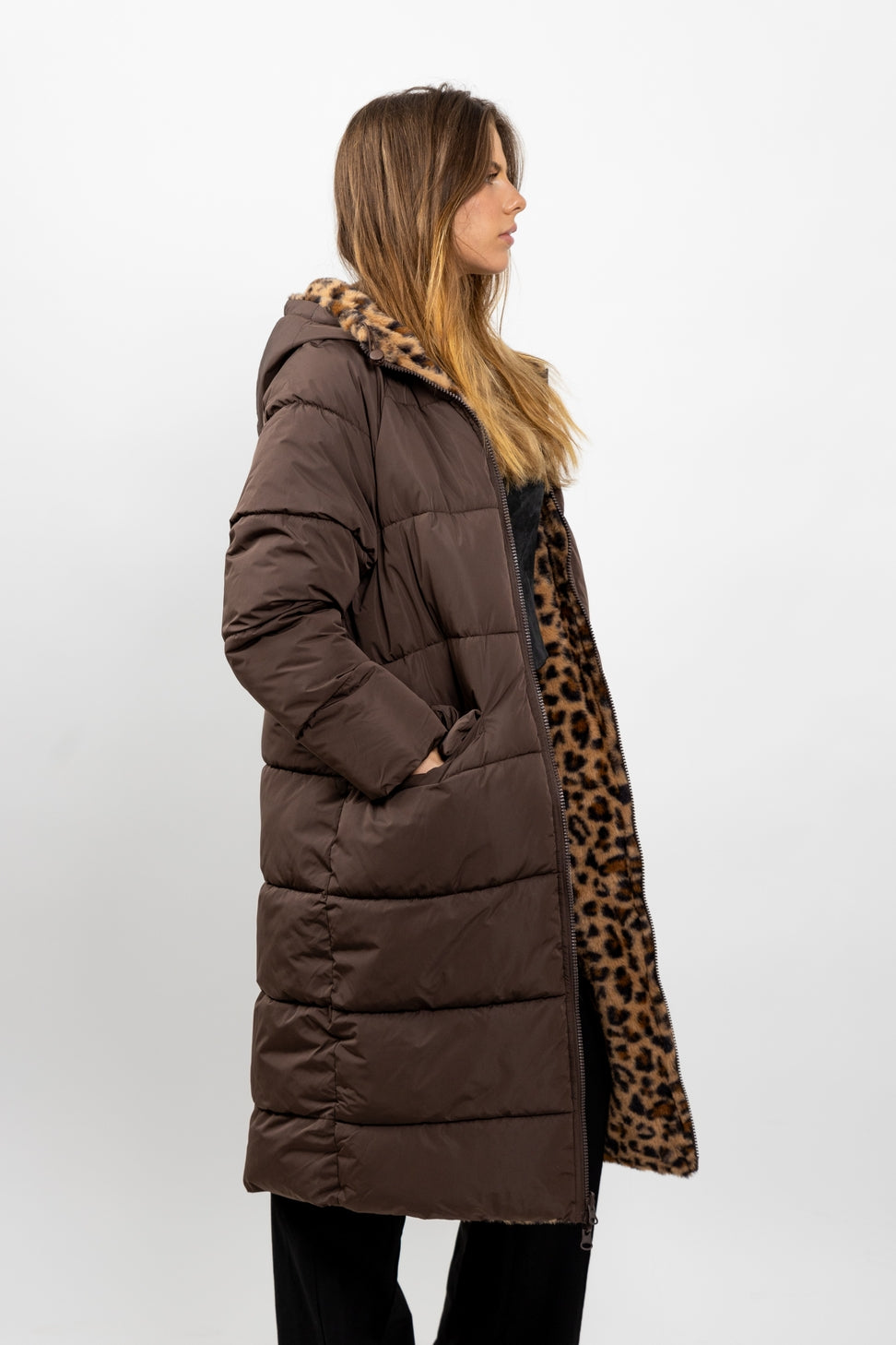 Reversible Long Leopard Puffer Jacket
