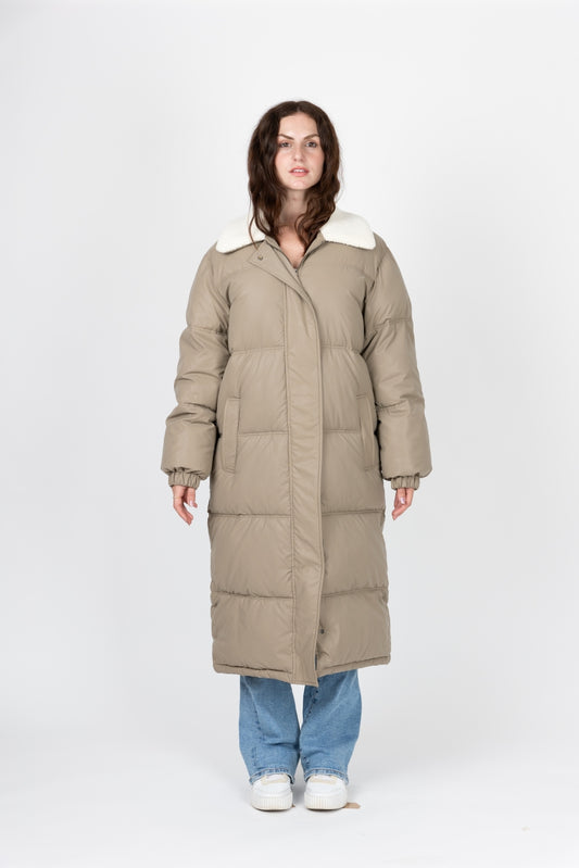 Quilted Jacket with Shearling Effect Collar