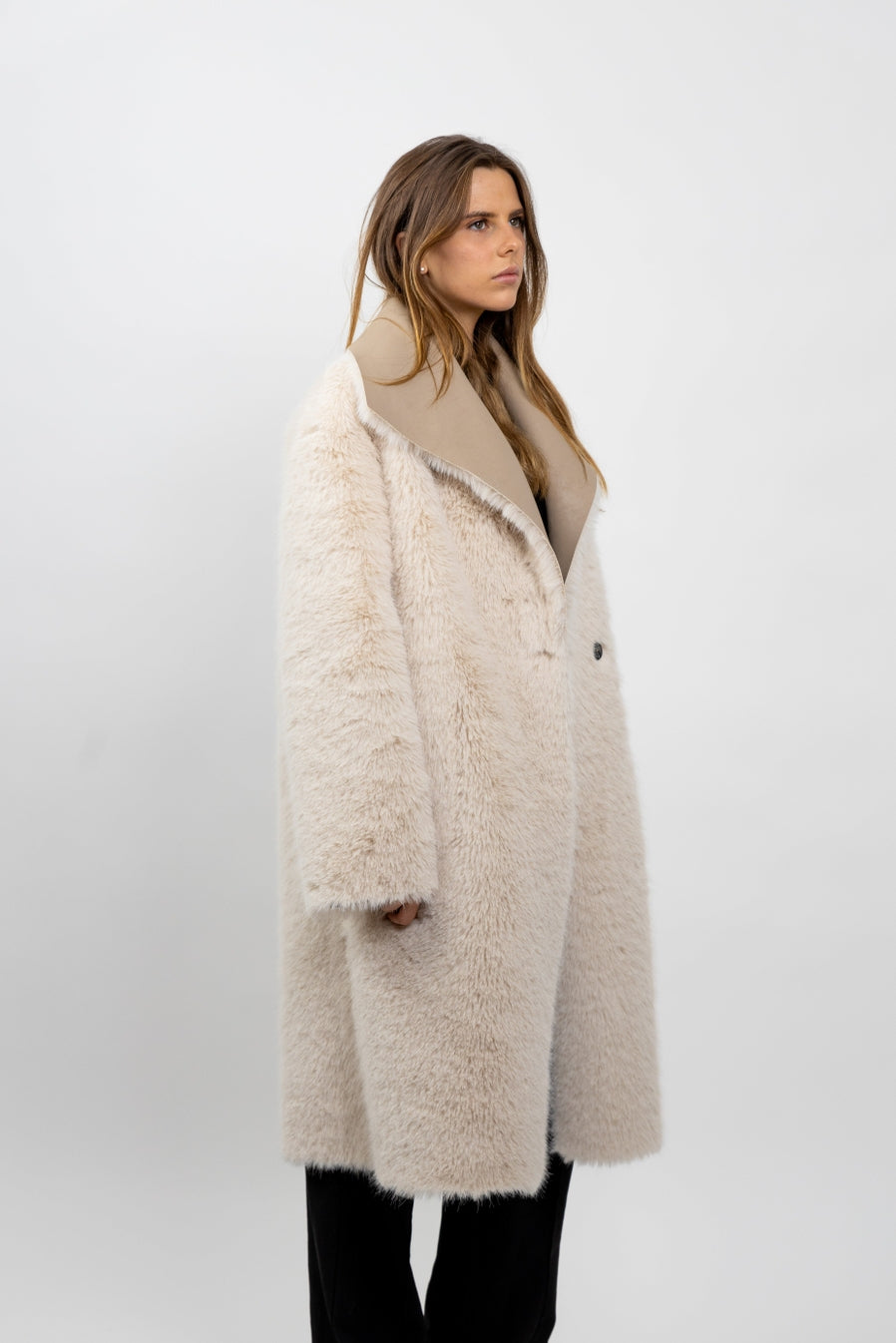 Reversible Long Coat Faux Fur / Faux Leather