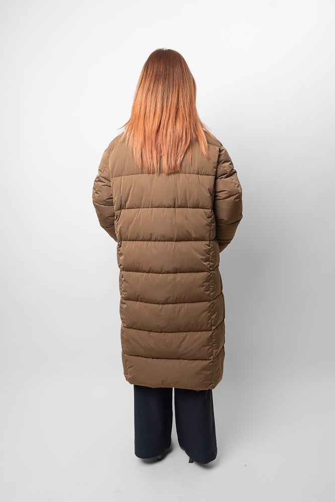 Long Down Jacket with Shearling-Effect Collar