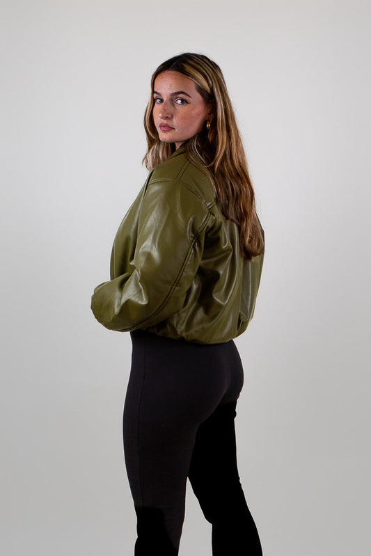 Faux Leather Bomber