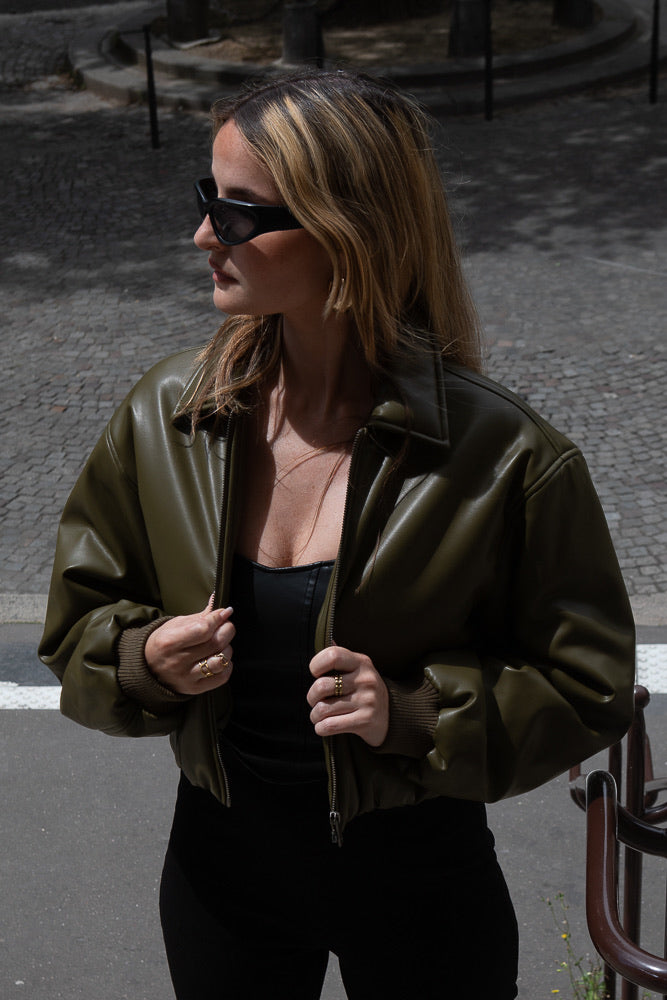 Faux Leather Bomber