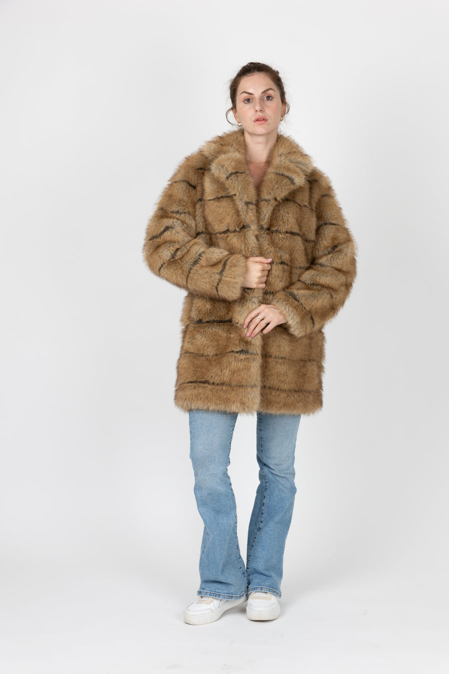 Faux Fur Coat with Stripe Effect