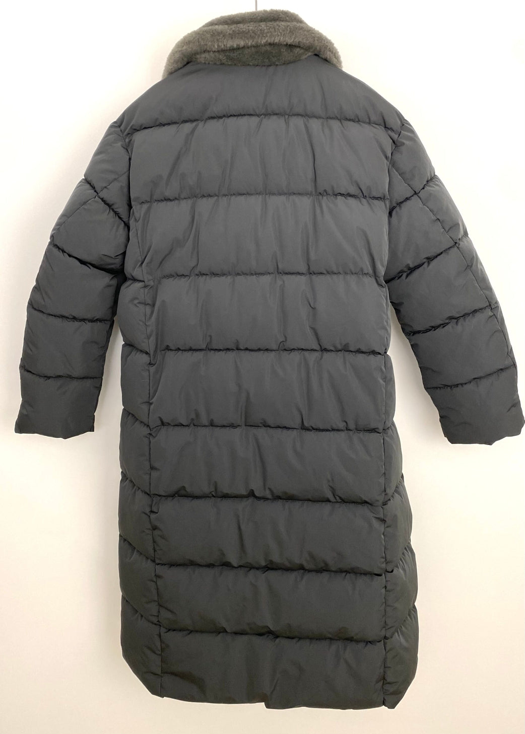 Long Down Jacket with Shearling-Effect Collar