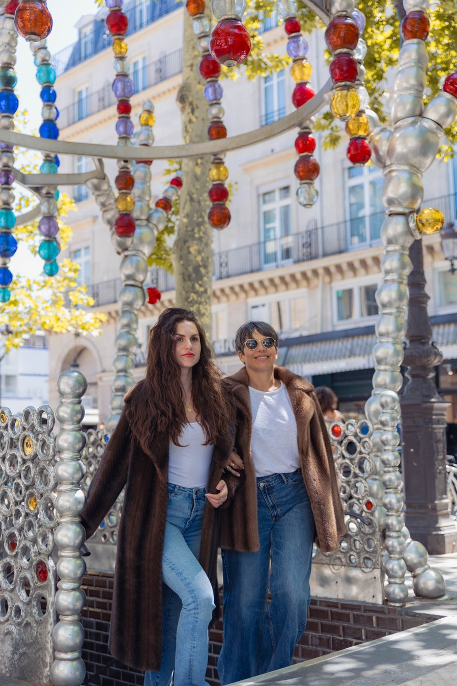 Long Striped Faux Fur Coat