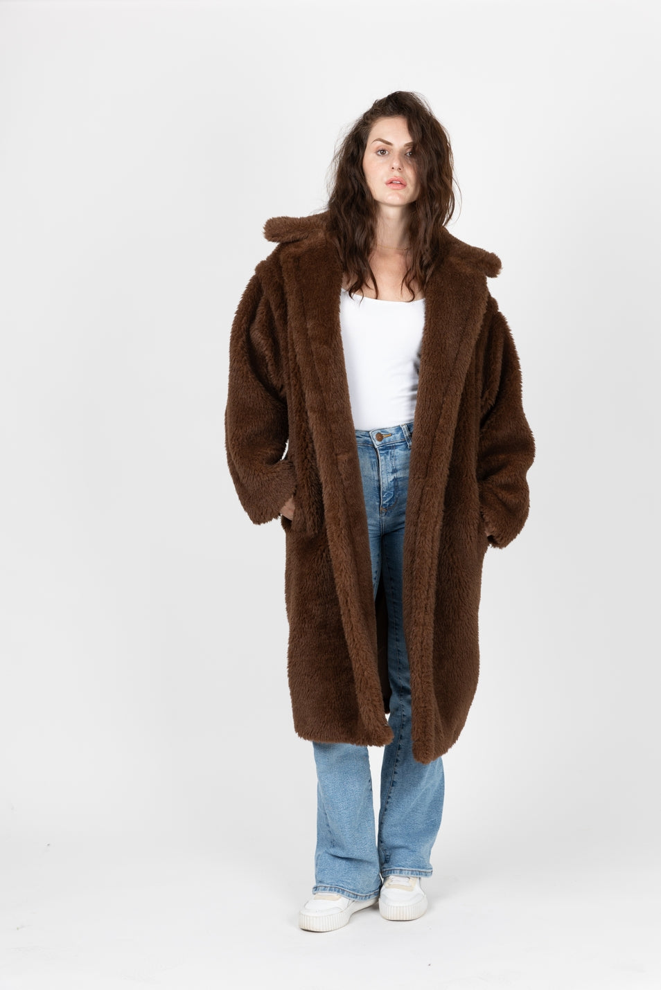Oversized Long Coat in Faux Shearling