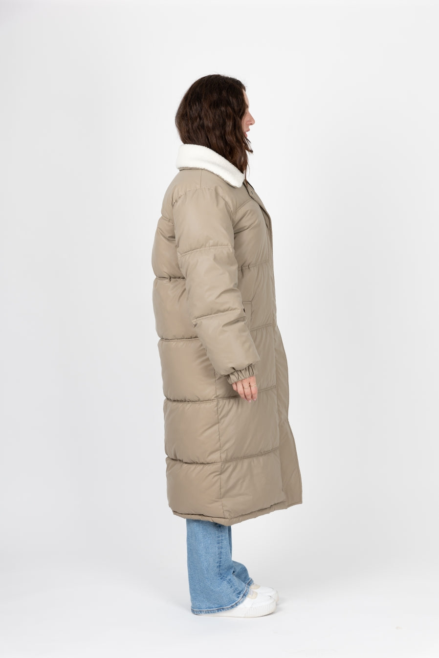 Quilted Jacket with Shearling Effect Collar