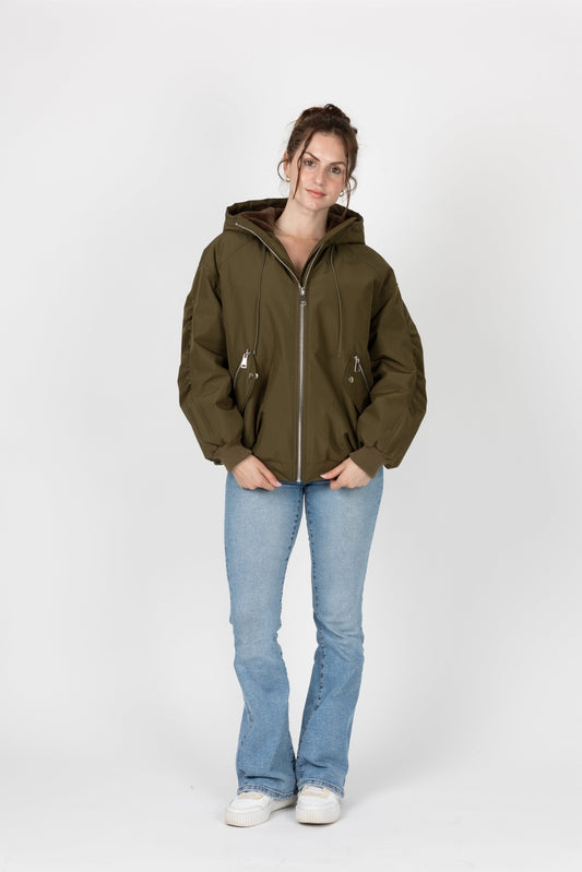 Hooded Jacket with Faux Fur