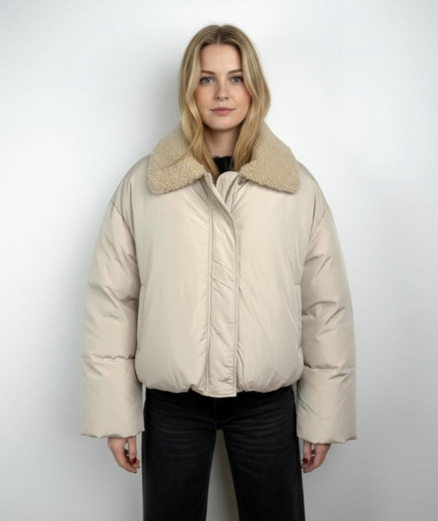 Puffer Jacket with Faux Fur Collar