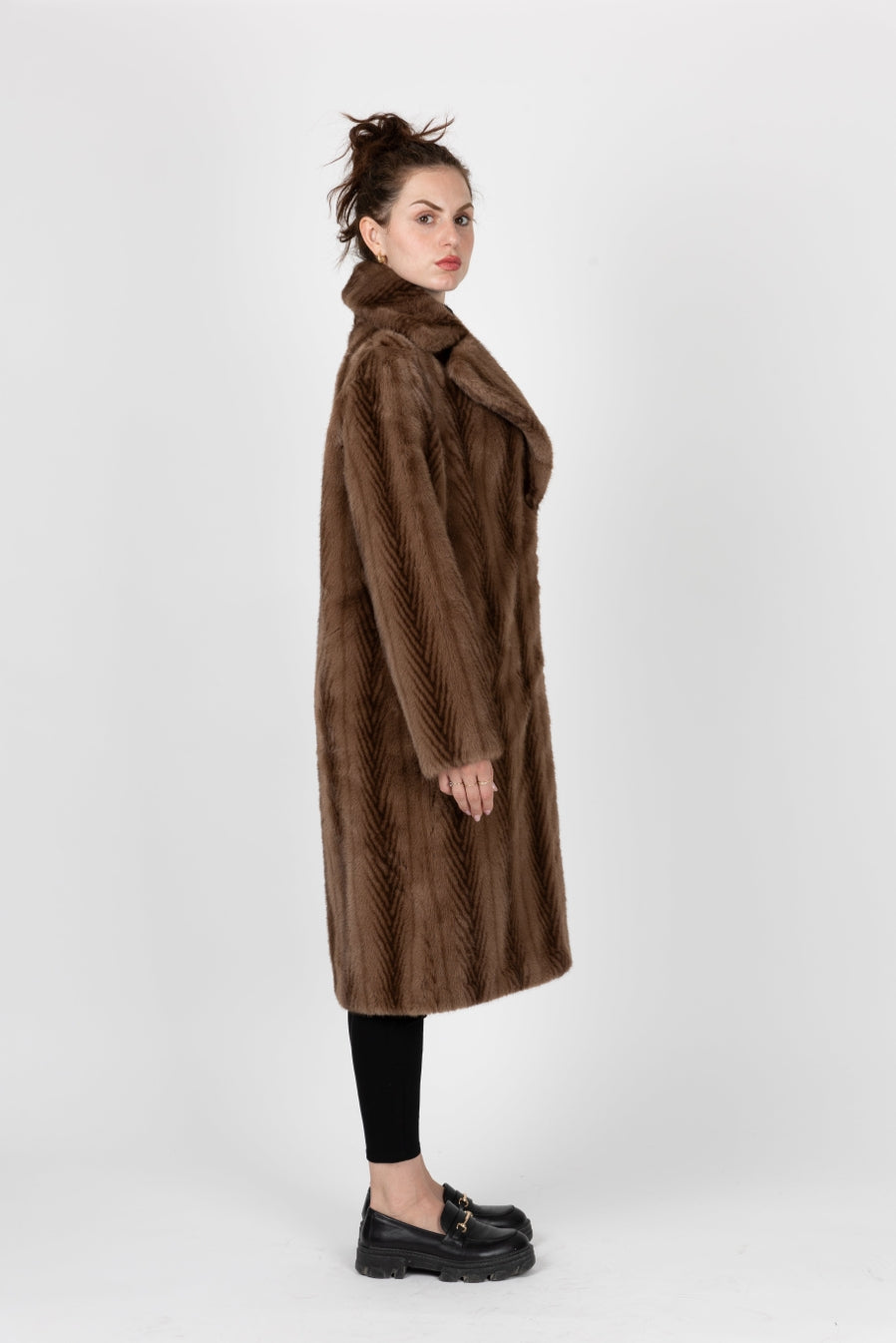 Long Striped Faux Fur Coat