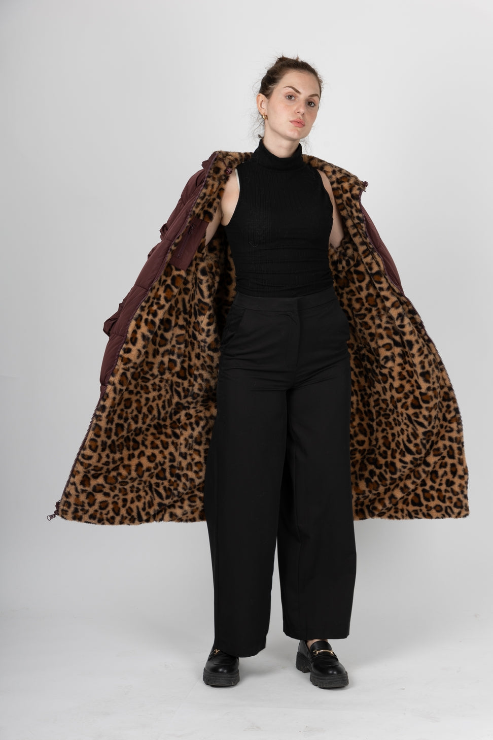 Reversible Long Leopard Puffer Jacket