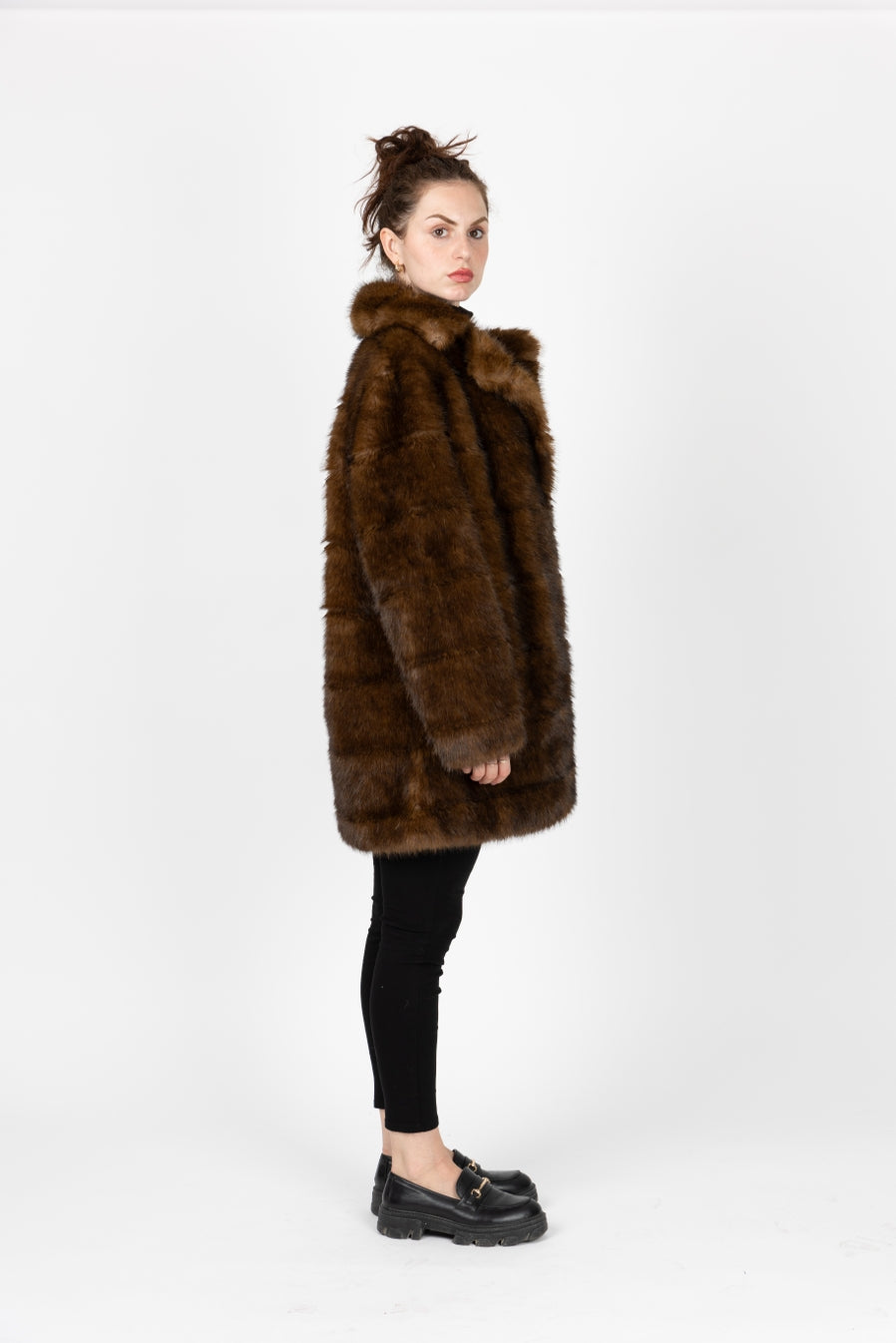 Faux Fur Coat with Stripe Effect