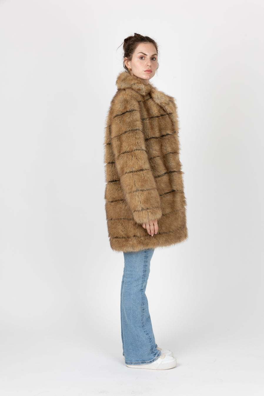 Faux Fur Coat with Stripe Effect