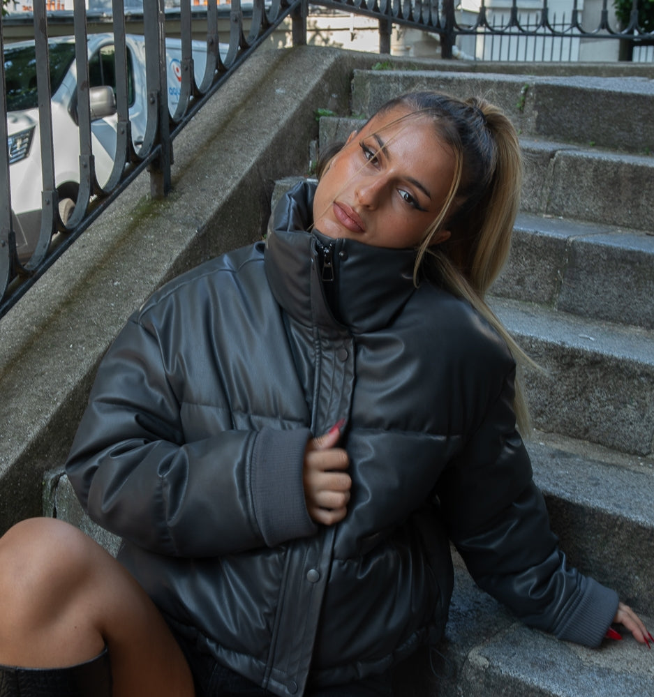 Puffer Jacket in Faux Leather