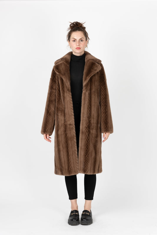 Long Striped Faux Fur Coat