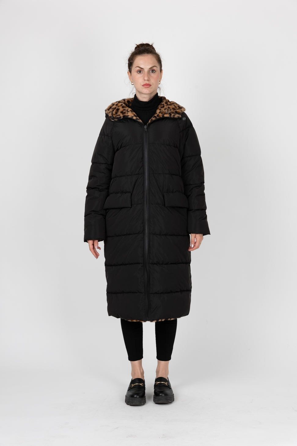 Reversible Long Leopard Puffer Jacket