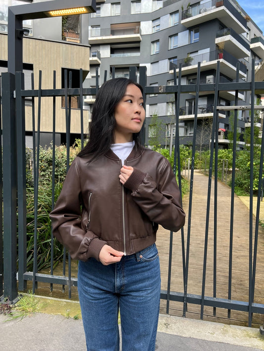 Faux Leather Short Bomber Jacket