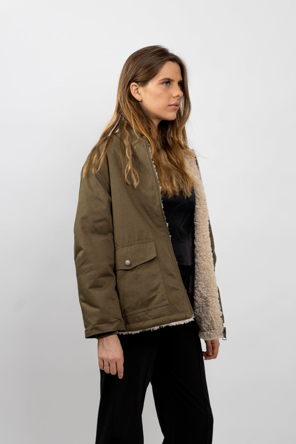 Reversible Bomber Jacket with Faux Shearling
