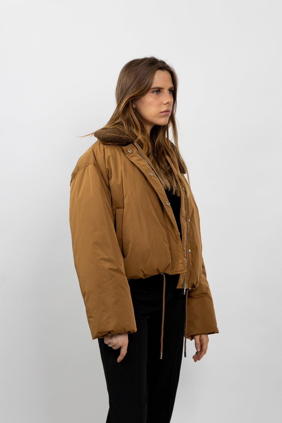 Puffer Jacket with Faux Fur Collar