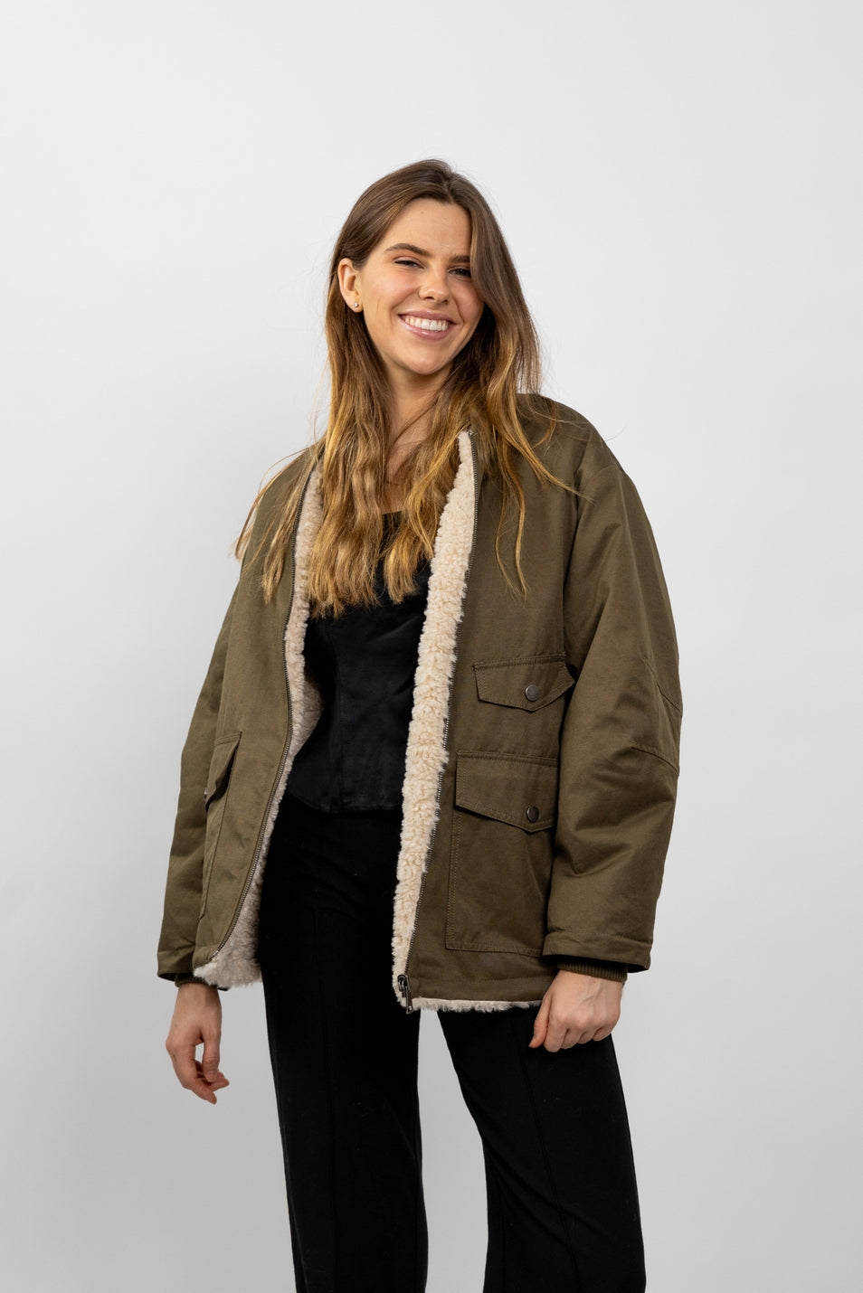Reversible Bomber Jacket with Faux Shearling