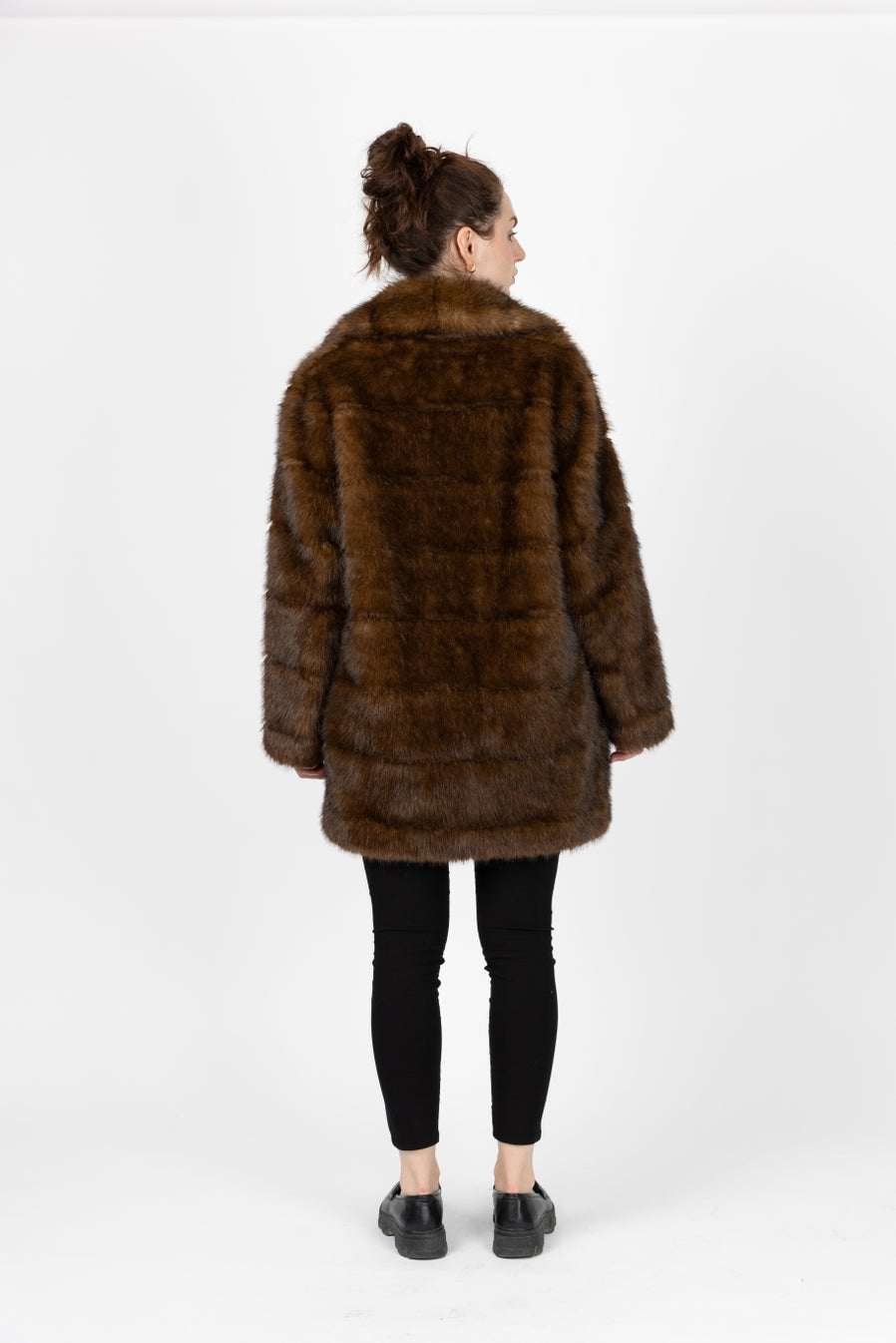 Faux Fur Coat with Stripe Effect