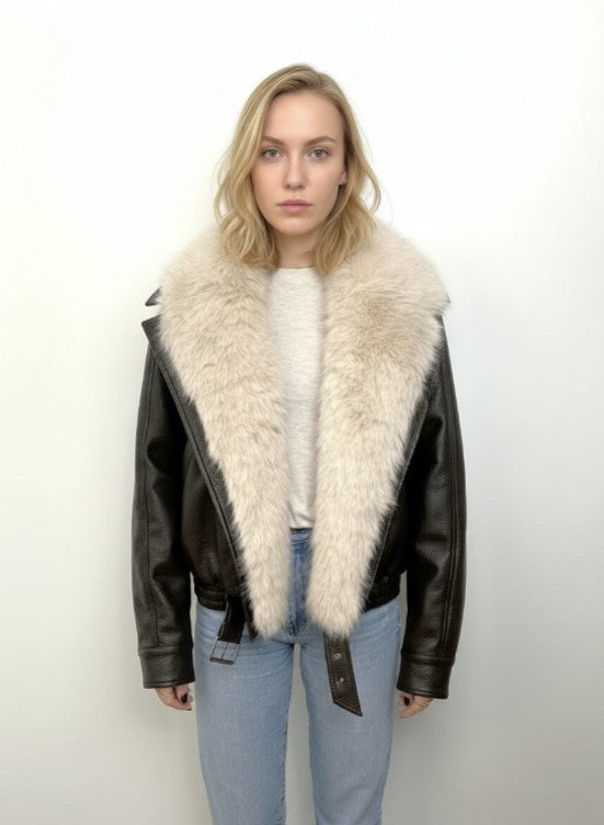 Faux Leather Jacket with Faux Fur