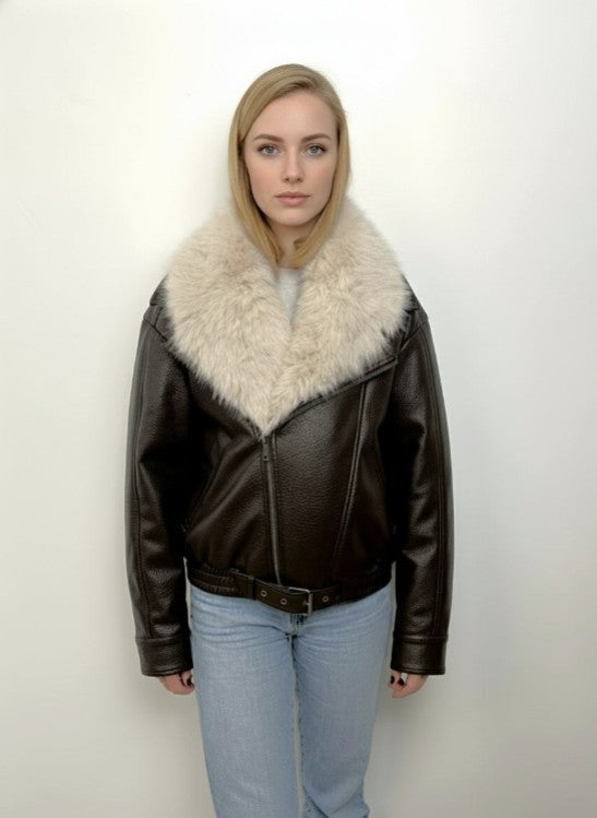 Faux Leather Jacket with Faux Fur