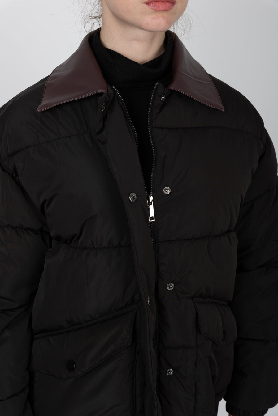 Puffer Jacket with Contrast Collar
