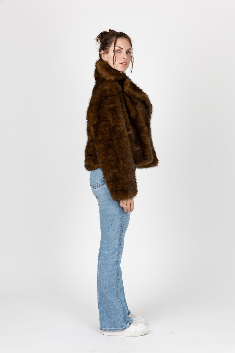 Short Coat in Faux Fur Striped Effect