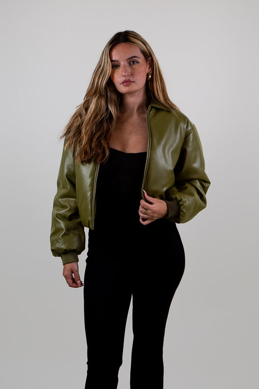 Faux Leather Bomber