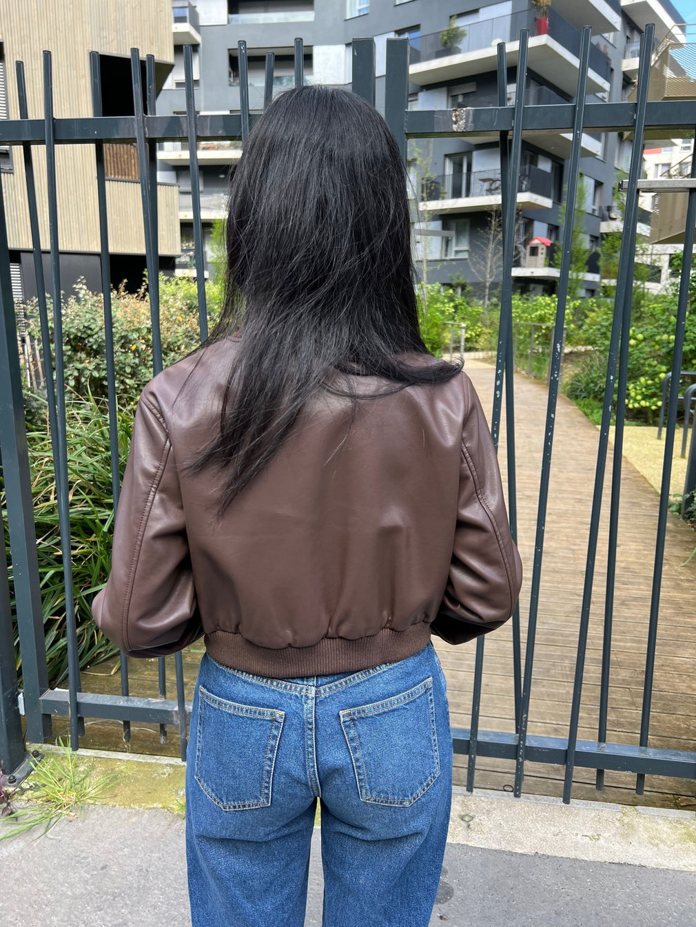 Faux Leather Short Bomber Jacket