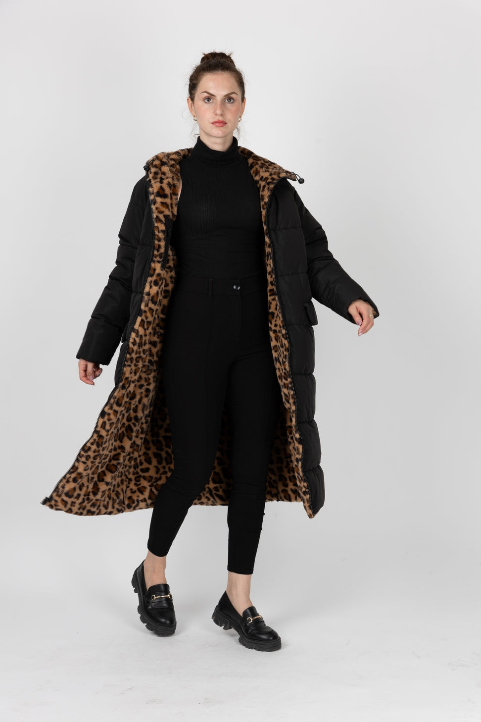Reversible Long Leopard Puffer Jacket