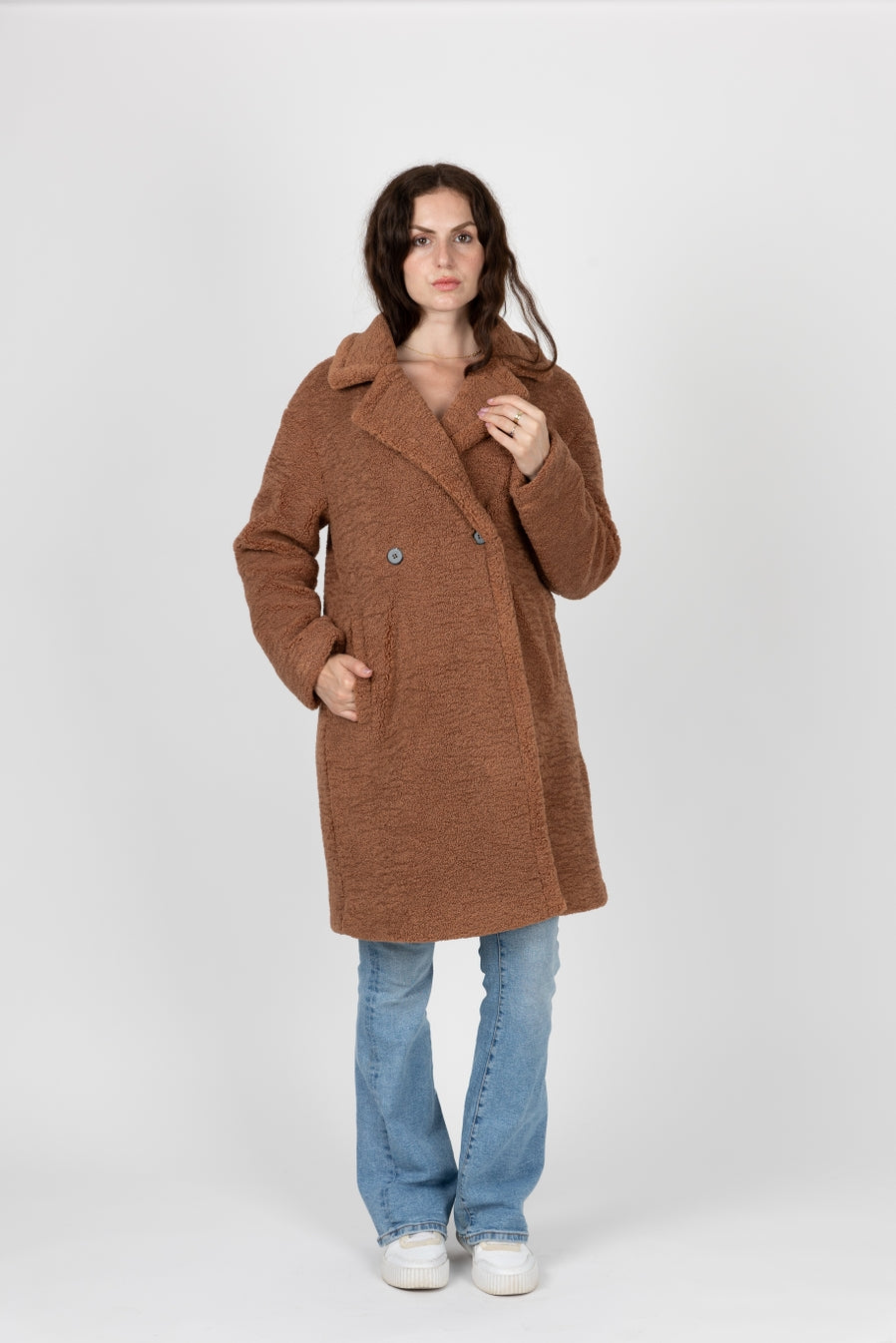 Mid-Length Shearling-Effect Coat
