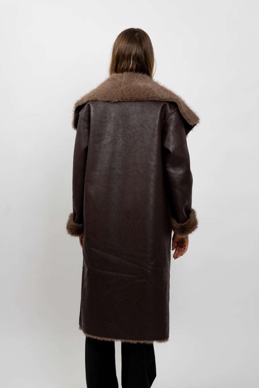 Reversible Long Coat Faux Fur / Faux Leather