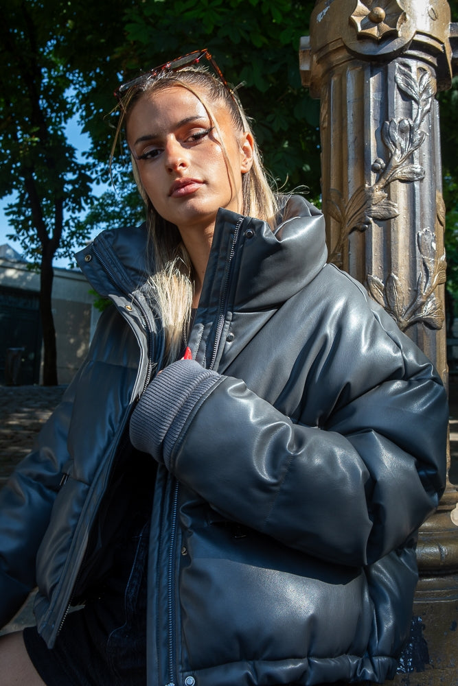 Puffer Jacket in Faux Leather