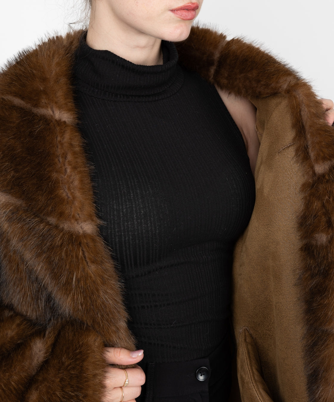 Faux Fur Coat with Stripe Effect