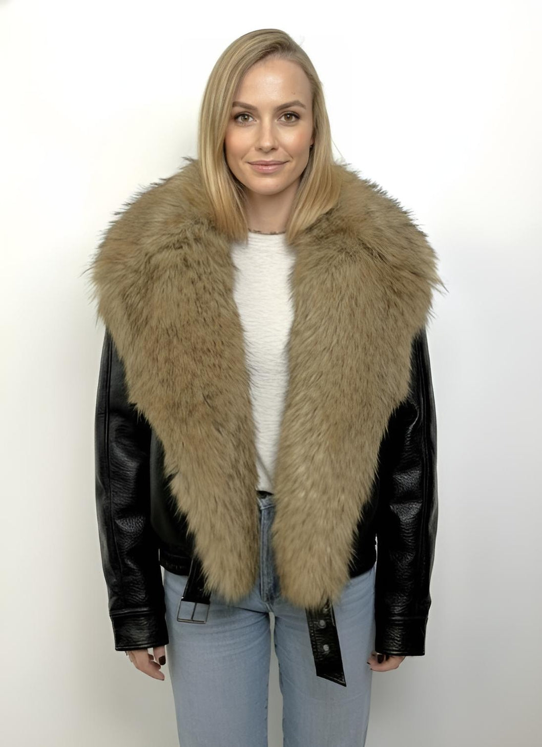 Faux Leather Jacket with Faux Fur