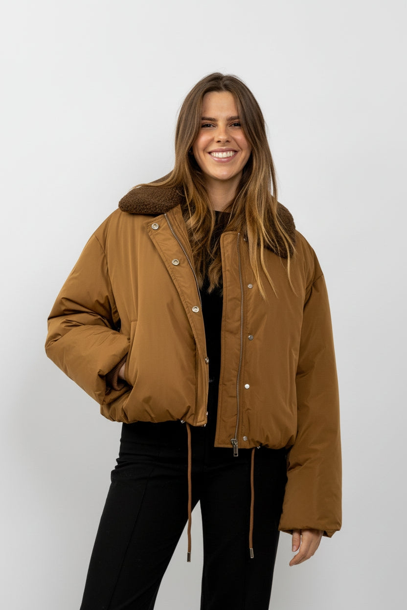 Puffer Jacket with Faux Fur Collar