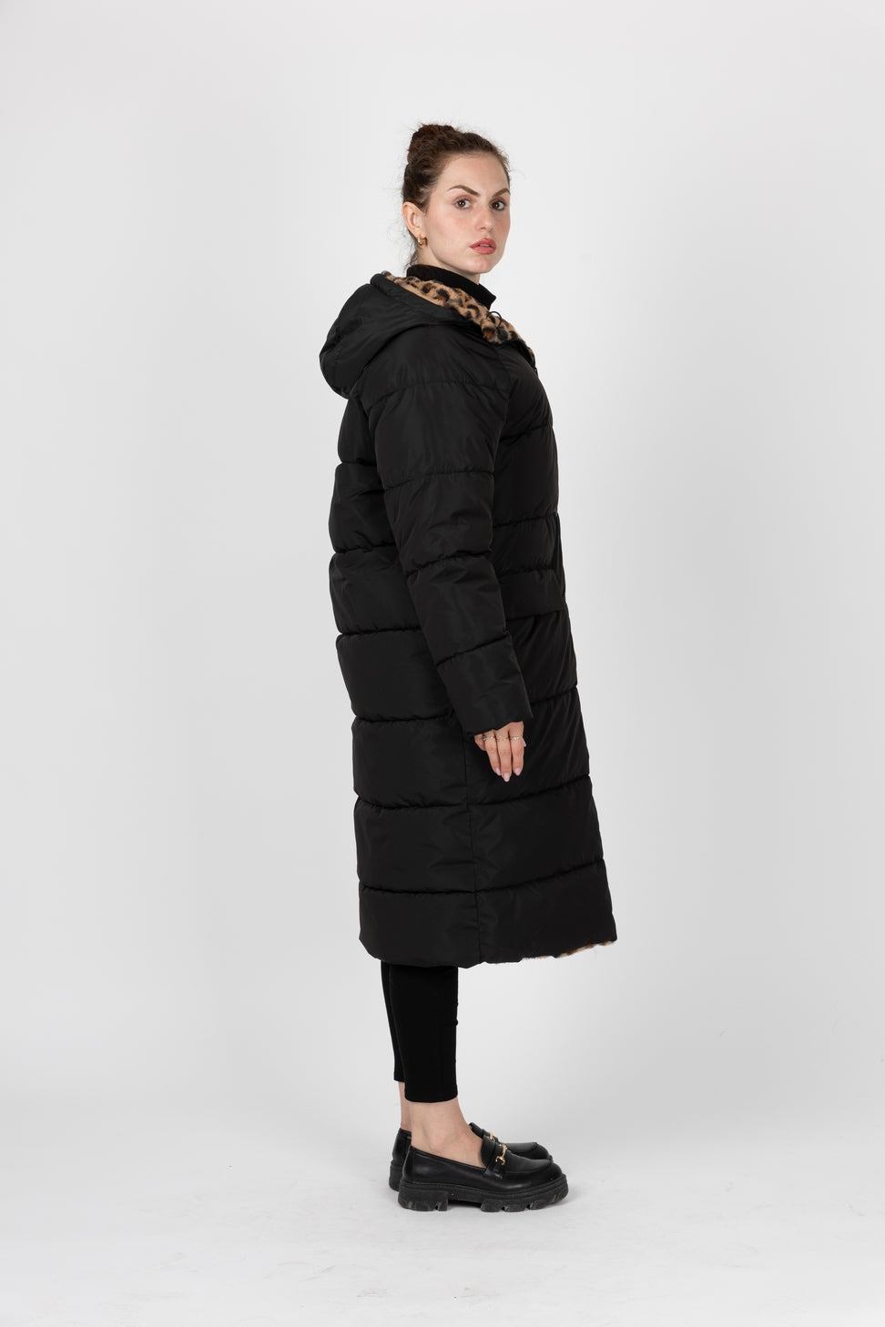 Reversible Long Leopard Puffer Jacket